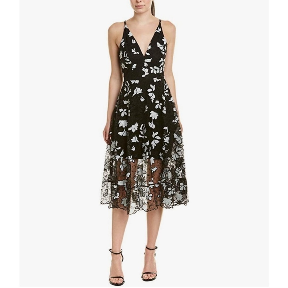 Dress the Population Black and White Floral Lace Midi Dress
